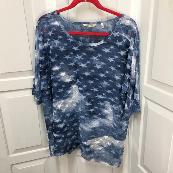 Soft Surroundings Sheer Blue & White Star Top Small/ Medium - Picture 7 of 16